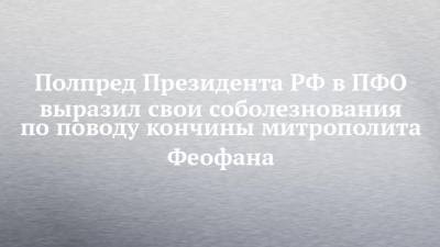 Полпред Президента РФ в ПФО выразил свои соболезнования по поводу кончины митрополита Феофана