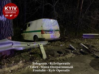 В лес через отбойник: в Киеве в сокрушительное ДТП попал фургон инкассаторов – видео