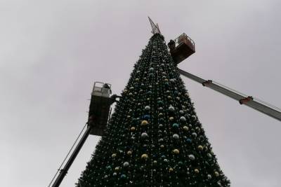 В Туле приступили к украшению новогодней елки на площади Ленина