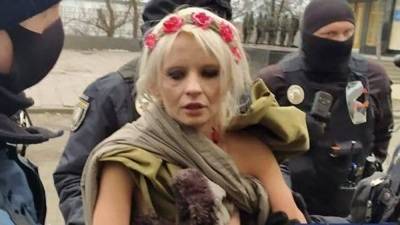Почти "Девушка на шаре" Пикассо: активистка Femen обнажилась перед офисом Президента – фото