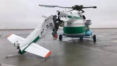 В аэропорту Волгограда вертолет задел лопастями фонарный столб