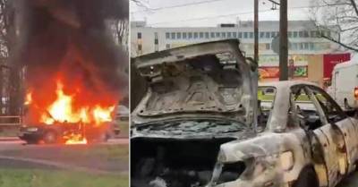 ФОТО, ВИДЕО: В Пардаугаве на ходу загорелась машина