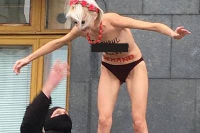 "Долой насилие": активистка Femen разделась под Офисом президента (фото)