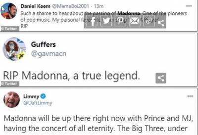 Тысячи австралийских блогеров оплакивают смерть Мадонны, спутав с Марадоной