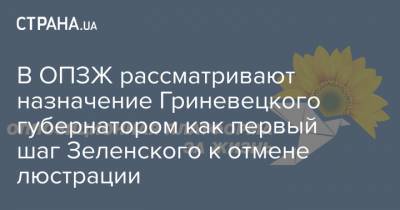 В ОПЗЖ рассматривают назначение Гриневецкого губернатором как первый шаг Зеленского к отмене люстрации