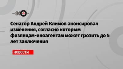 Сенатор Андрей Климов анонсировал изменения, согласно которым физлицам-иноагентам может грозить до 5 лет заключения