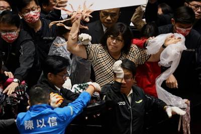 Депутаты Тайваня покидались друг в друга свиными кишками