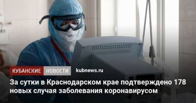 За сутки в Краснодарском крае подтверждено 178 новых случая заболевания коронавирусом