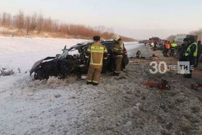 На трассе в Татарстане из-за лопнувшего колеса авто влетело под грузовик