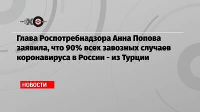 Глава Роспотребнадзора Анна Попова заявила, что 90% всех завозных случаев коронавируса в России — из Турции