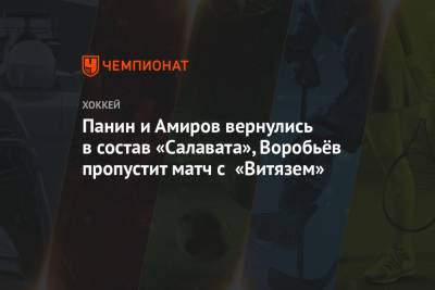Панин и Амиров вернулись в состав «Салавата», Воробьёв пропустит матч с «Витязем»