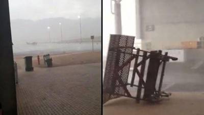 Видео: из-за ветра на юге Израиля начали летать скамейки