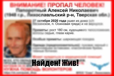 Пропавший в Тверской области пенсионер найден живым