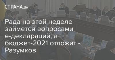 Рада на этой неделе займется вопросами е-деклараций, а бюджет-2021 отложит - Разумков