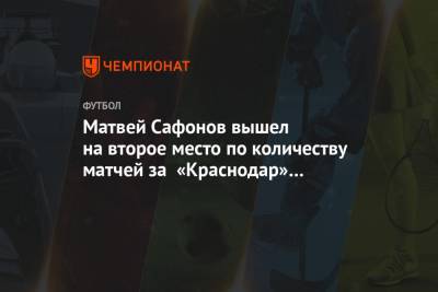Матвей Сафонов вышел на второе место по количеству матчей за «Краснодар» среди вратарей