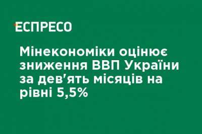 Минэкономики оценивает снижение ВВП Украины за девять месяцев на уровне 5,5%