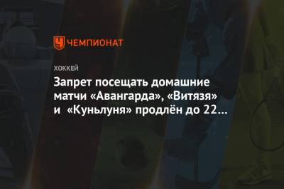 Запрет посещать домашние матчи «Авангарда», «Витязя» и «Куньлуня» продлён до 22 ноября