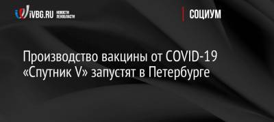 Производство вакцины от COVID-19 «Спутник V» запустят в Петербурге