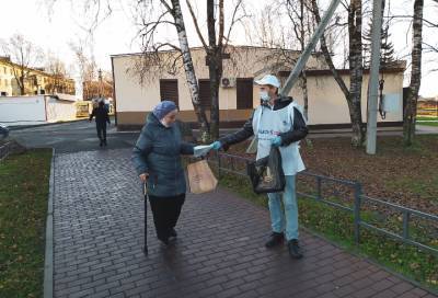 Жителям Ломоносовского района раздают бесплатные медицинские маски