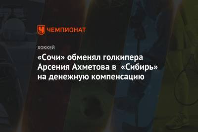 «Сочи» обменял голкипера Арсения Ахметова в «Сибирь» на денежную компенсацию