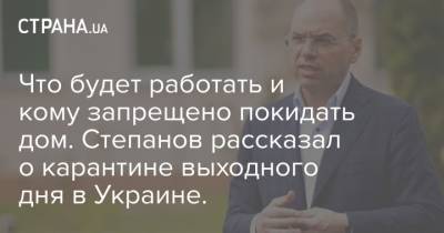 Что будет работать и кому запрещено покидать дом. Степанов рассказал о карантине выходного дня в Украине.