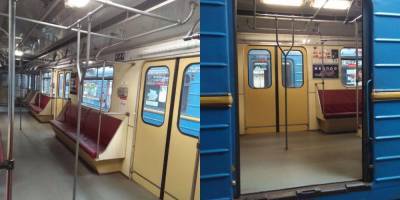 В Киевском метро ездит тестовый вагон с вертикальными поручнями — фото