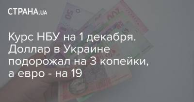 Курс НБУ на 1 декабря. Доллар в Украине подорожал на 3 копейки, а евро – на 19