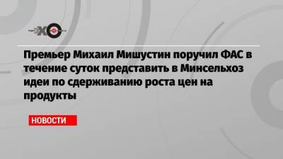 Премьер Михаил Мишустин поручил ФАС в течение суток представить в Минсельхоз идеи по сдерживанию роста цен на продукты