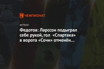 Федотов: Ларссон подыграл себе рукой, гол «Спартака» в ворота «Сочи» отменён правильно