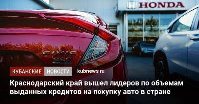Краснодарский край вышел лидеров по объемам выданных кредитов на покупку авто в стране