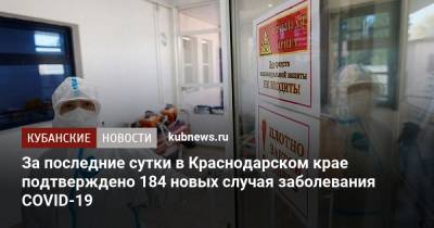 За последние сутки в Краснодарском крае подтверждено 184 новых случая заболевания COVID-19