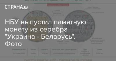 НБУ выпустил памятную монету из серебра "Украина - Беларусь". Фото