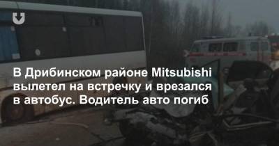 В Дрибинском районе Mitsubishi вылетел на встречку и врезался в автобус. Водитель авто погиб