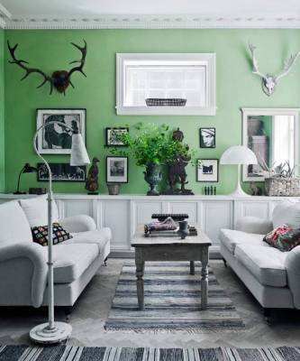 Зеленый цвет в гостиной: 25+ примеров