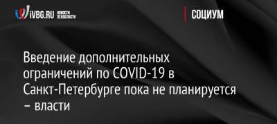 Введение дополнительных ограничений по COVID-19 в Санкт-Петербурге пока не планируется – власти