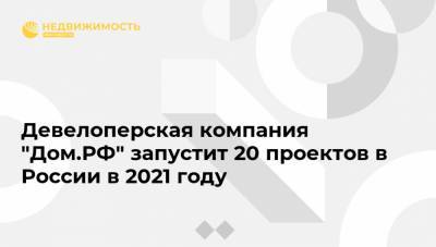 Девелоперская компания "Дом.РФ" запустит 20 проектов в России в 2021 году