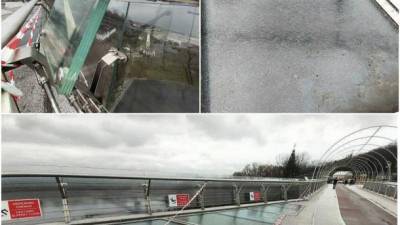 В Киеве на пешеходно-велосипедном "мосту Кличко" снова обнаружили трещину в стекле
