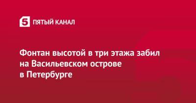 Фонтан высотой в три этажа забил на Васильевском острове в Петербурге