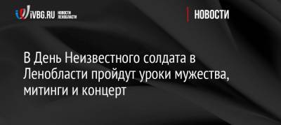 В День Неизвестного солдата в Ленобласти пройдут уроки мужества, митинги и концерт