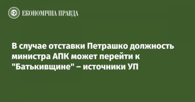 В случае отставки Петрашко должность министра АПК может перейти к "Батькивщине" – источники УП