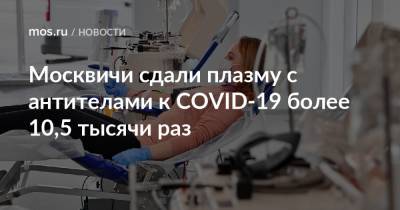 Москвичи сдали плазму с антителами к COVID-19 более 10,5 тысячи раз