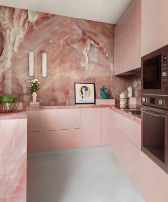 Розовый цвет на кухне: 20+ примеров