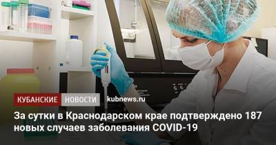 За сутки в Краснодарском крае подтверждено 187 новых случаев заболевания COVID-19
