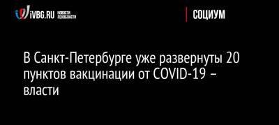 В Санкт-Петербурге уже развернуты 20 пунктов вакцинации от COVID-19 – власти