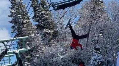 Лыжник застрял на подъемнике, а спасательная операция пошла не по плану - вирусное видео
