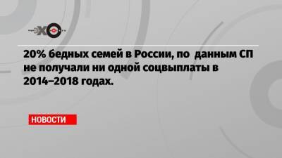 20% бедных семей в России, по данным СП не получали ни одной соцвыплаты в 2014–2018 годах.