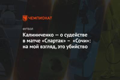 Калиниченко — о судействе в матче «Спартак» – «Сочи»: на мой взгляд, это убийство