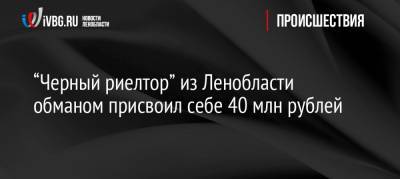 “Черный риелтор” из Ленобласти обманом присвоил себе 40 млн рублей