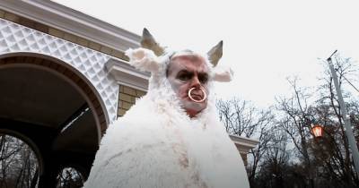 Директор одесского зоопарка снял видео в костюме быка с кольцом в носу