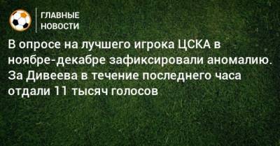 В опросе на лучшего игрока ЦСКА в ноябре-декабре зафиксировали аномалию. За Дивеева в течение последнего часа отдали 11 тысяч голосов